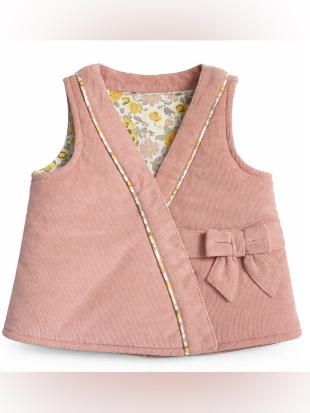 Shabby Chic Baby Girl Corduroy Vest 6-9M Pink Corduroy Bow Wrap Snap Front